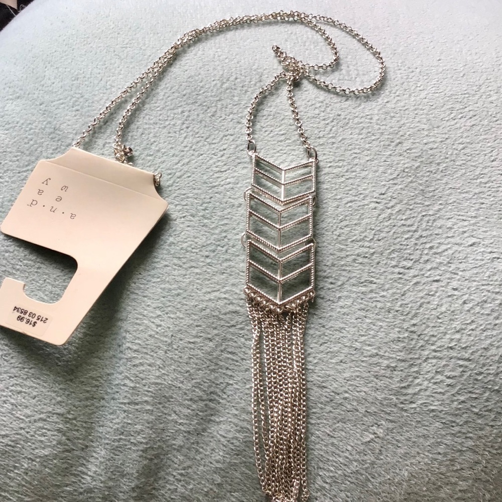 *3 For 20* NWT Geometric Long Tassel Necklace Silver by A New Day
